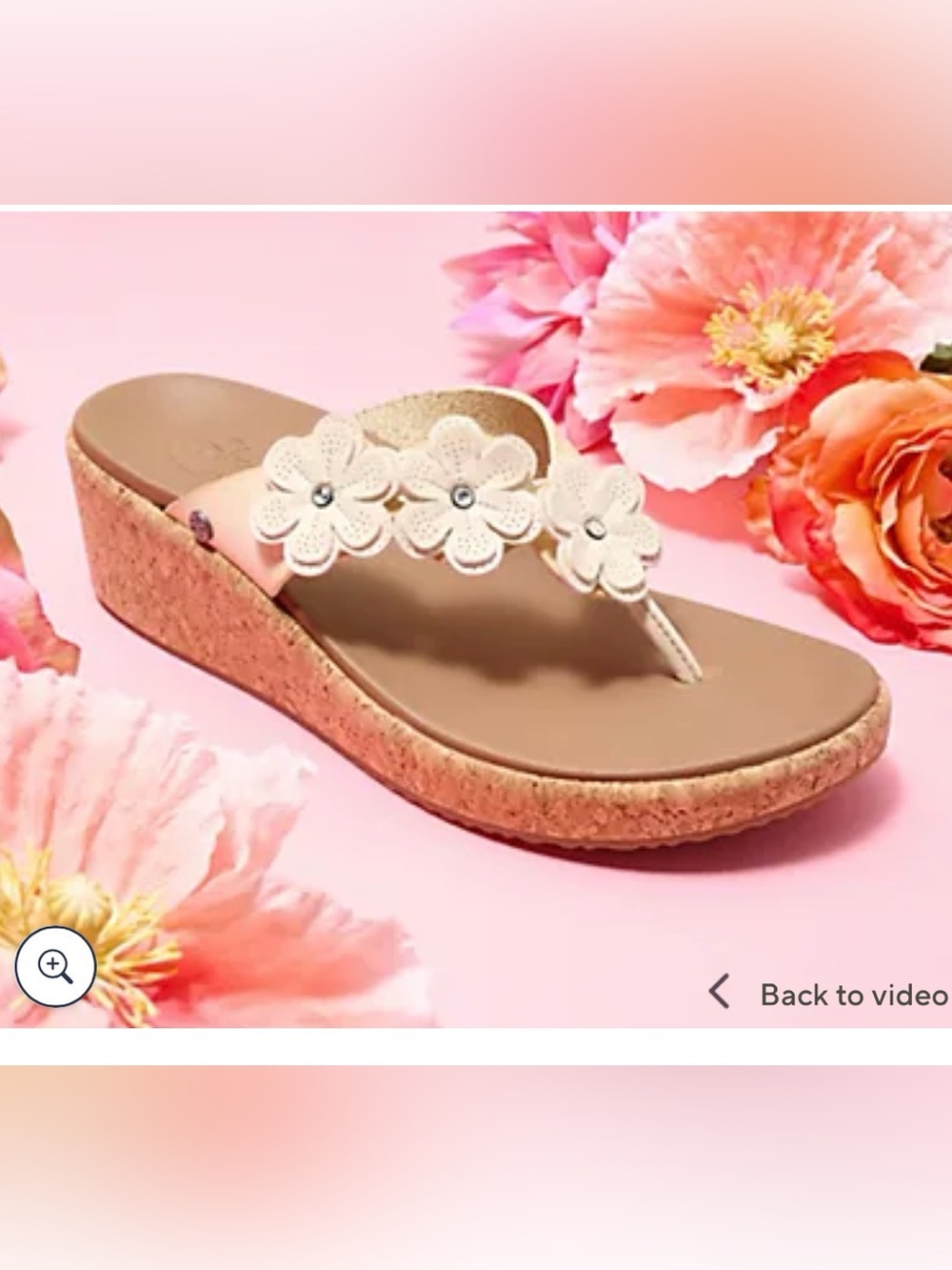 Skechers Cream Floral Wedge Thong Sandal